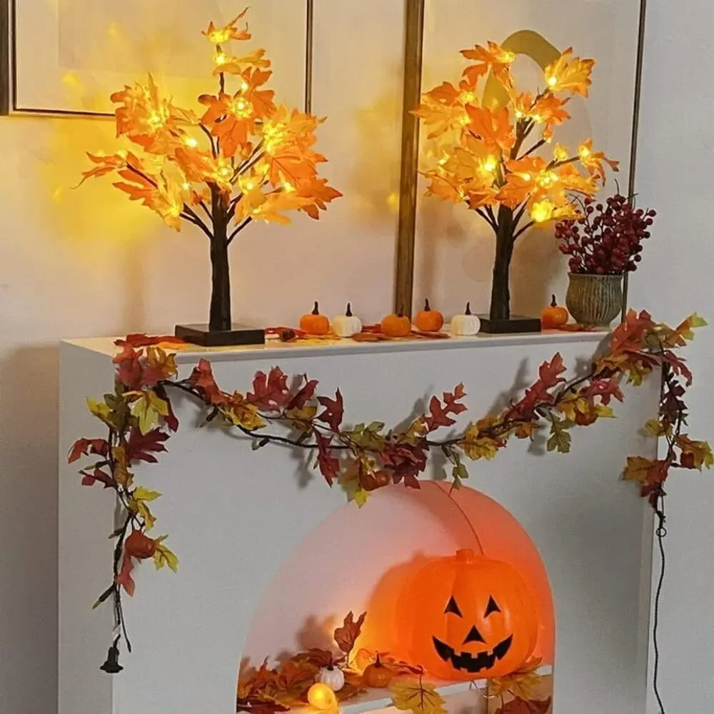 2 Pack Fall Maple Tree with 48 LEDs Battery Operated Light Up